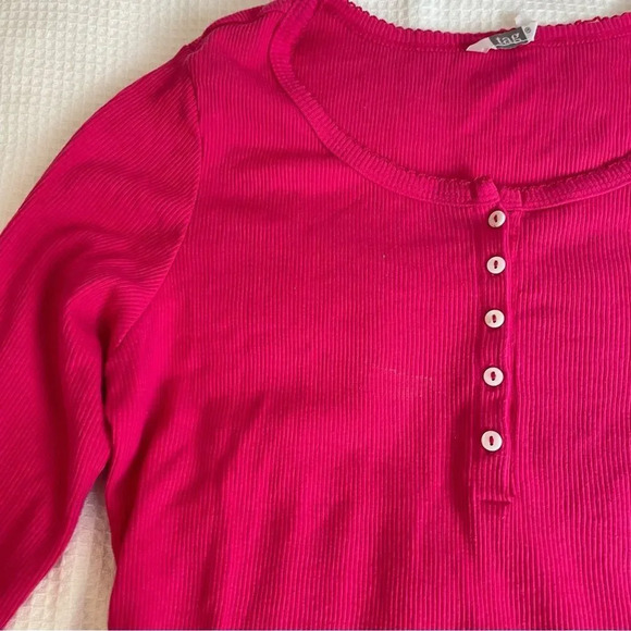 TAG pink thermal  knit long sleeve henley top‎ M - Picture 3 of 6